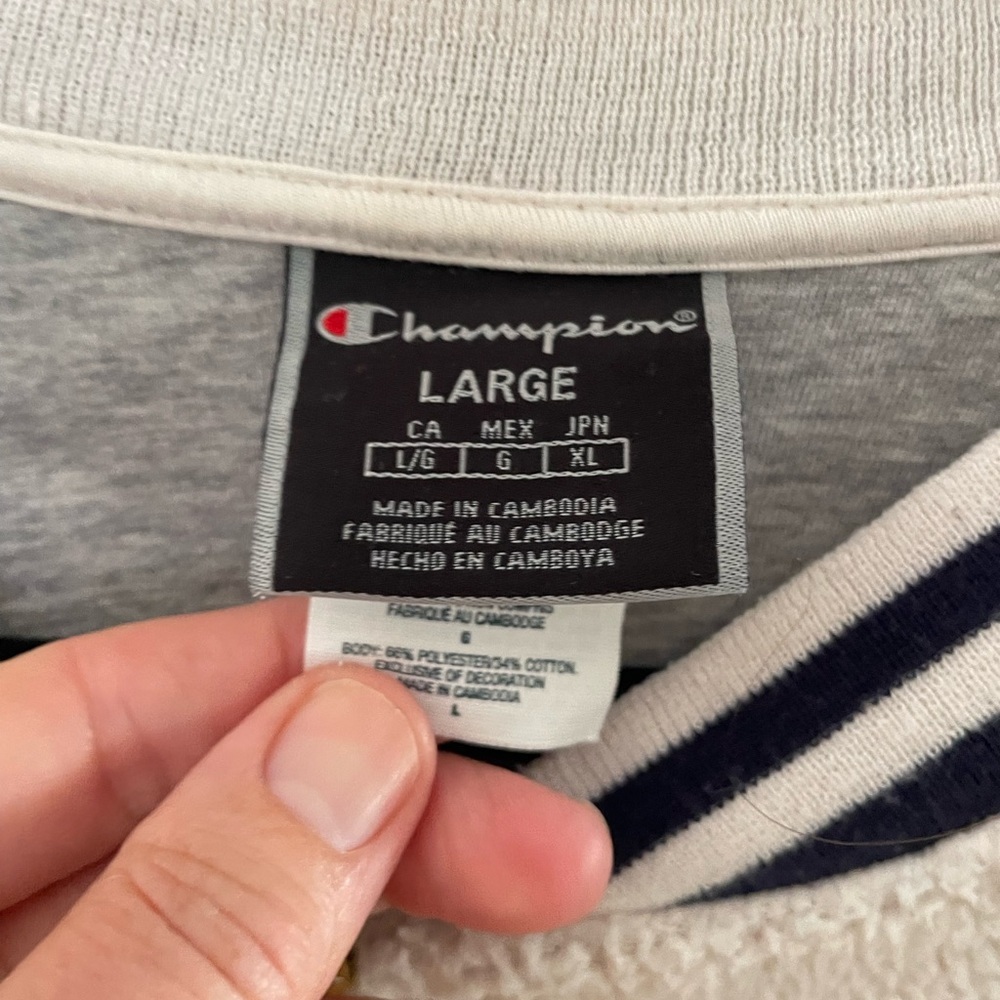 Champion Vintage Sherpa Varsity Jacket with Navy Trim and Logo - Picture 3 of 4